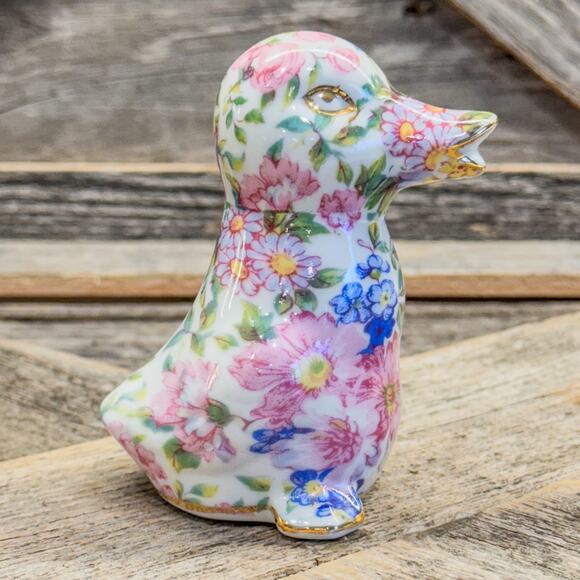 1980 Vintage Nantucket Chintz Porcelain Duck Figurine w/ Gold Accents, 3.5”H - Picture 4 of 10